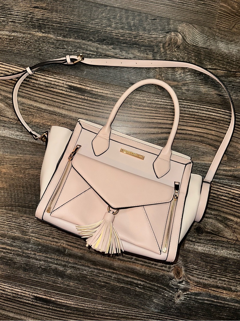 Poppy & Peonies Blush Pink Leather Satchel Handbag with Tassel